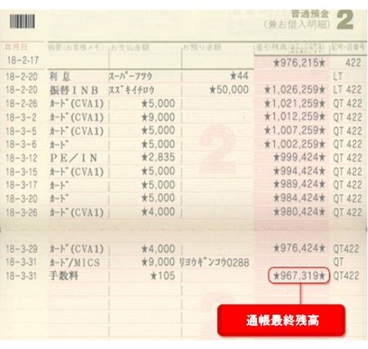 日本政策金融公庫-創業融資-預金通帳見本