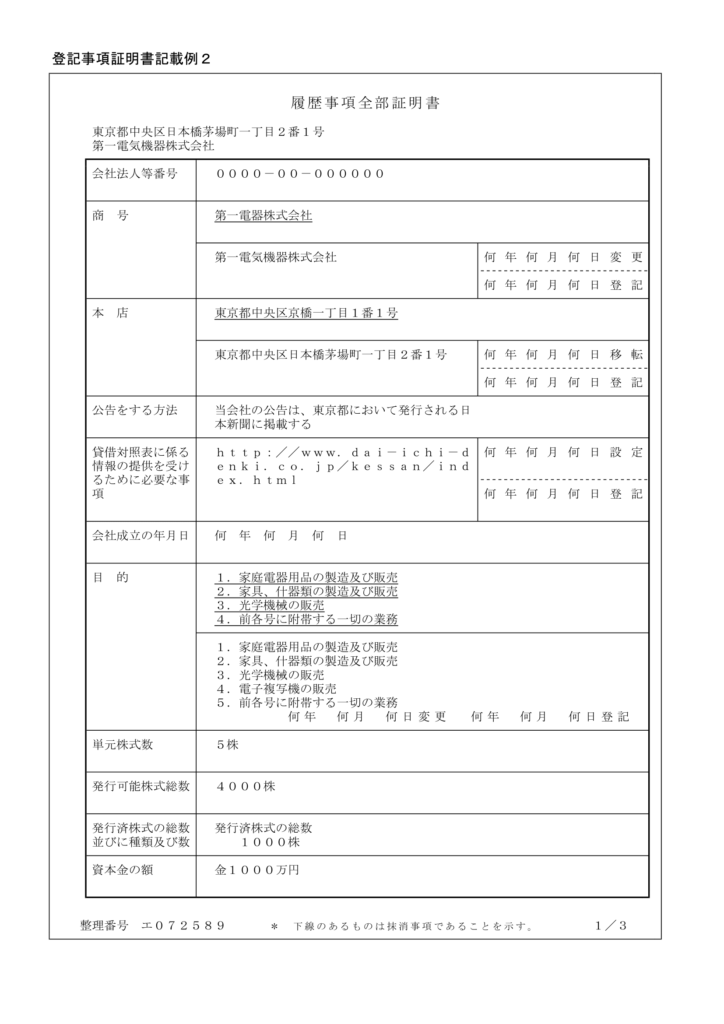 履歴事項全部証明書